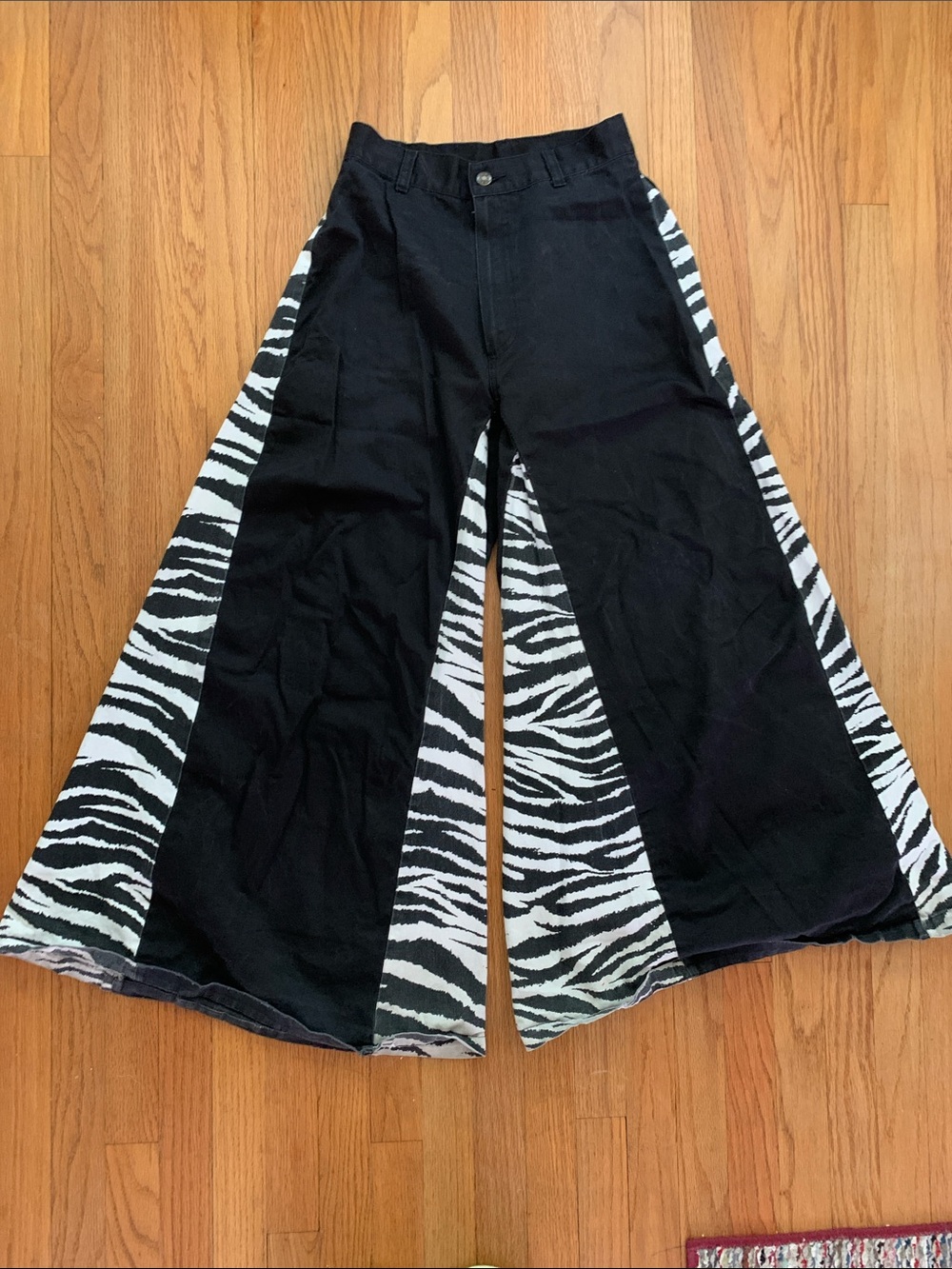 Vintage 1997 Auraze Wide Leg Black Rave Pants Zebra Print Panels 26